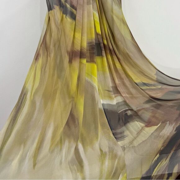 Hoaglund Green Brown 100% Silk Whimsical Earth tone Flowy Halter Maxi Dress NEW - Picture 13 of 16